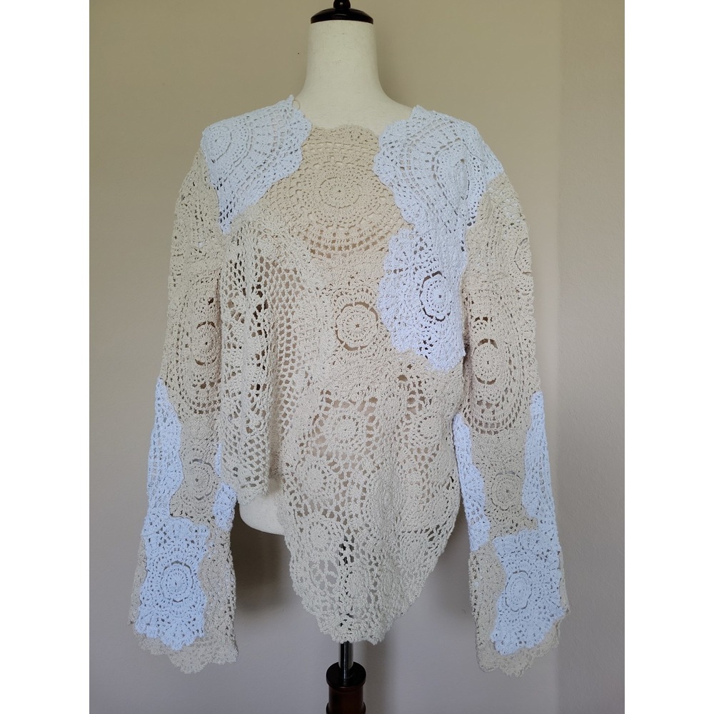 Zara Crochet Doilie Top Size L Asymmetrical Cottagecore Grannycore Hippie Beachy